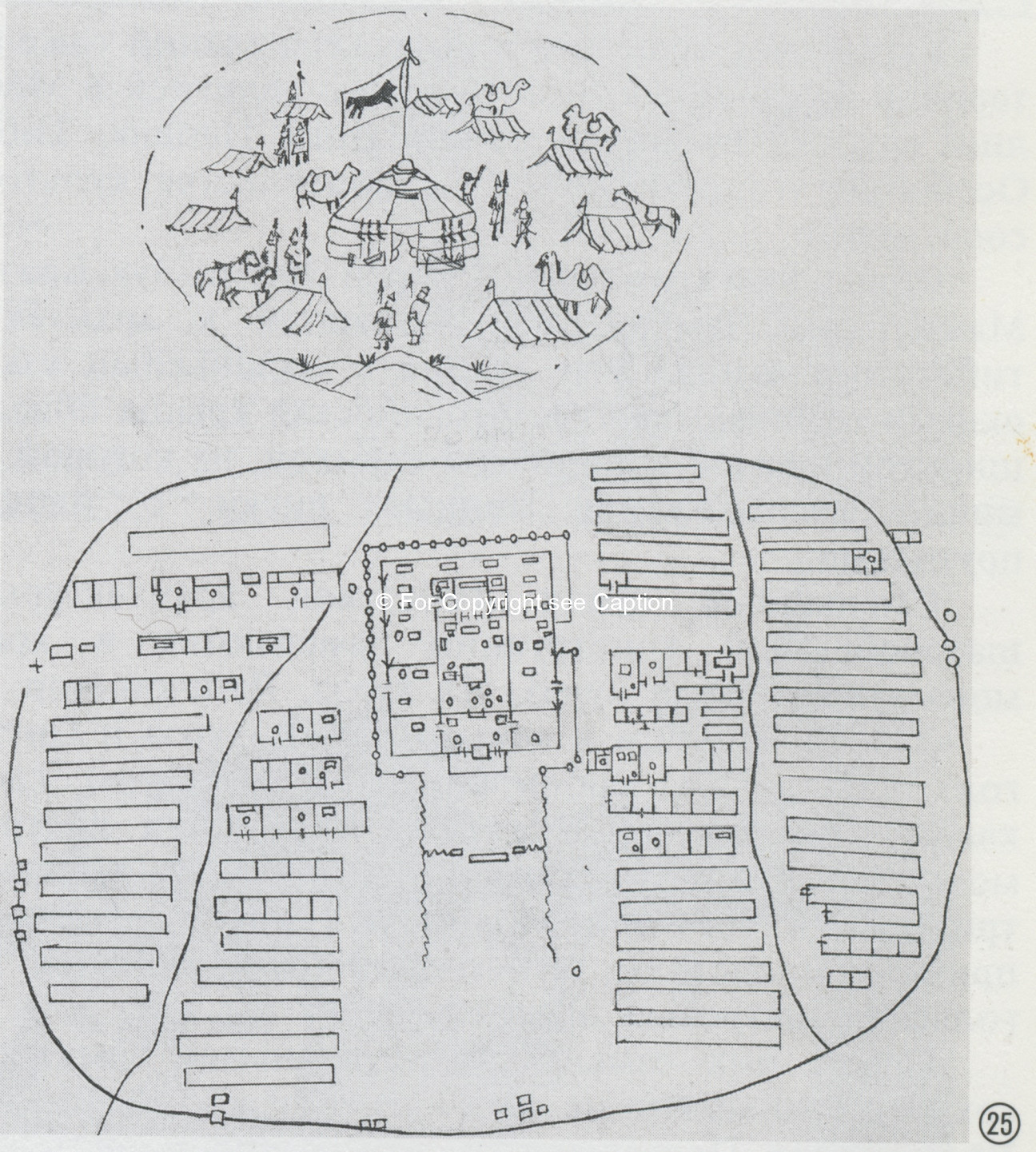 The sketch of the national planning of the Khüree. Tsultem, N., Mongolian Architecture. Ulaanbaatar 